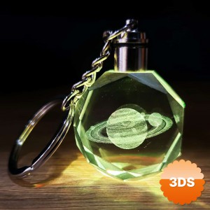 Satürn Gezegen Tasarımlı Renk Değiştiren Işıklı Kristal Anahtarlık 10 cm