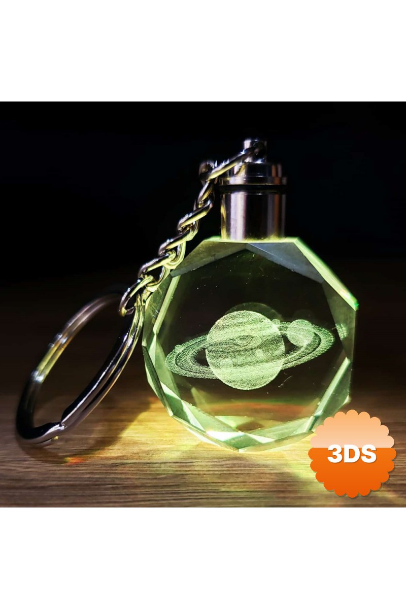 Satürn Gezegen Tasarımlı Renk Değiştiren Işıklı Kristal Anahtarlık 10 cm