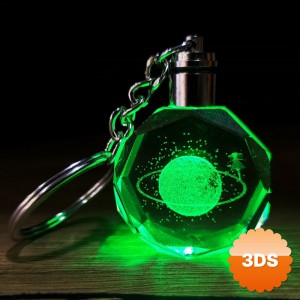 Satürnlü Kız Tasarımlı Renk Değiştiren Işıklı Kristal Anahtarlık 10 cm