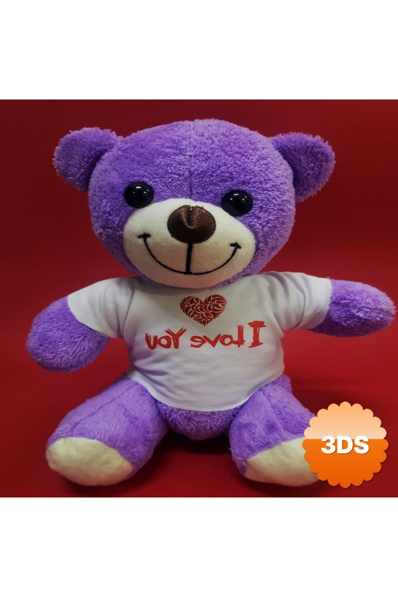 Mor I Love You Tişörtlü Peluş Ayıcık