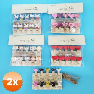 2 Paket Ahşap Notluk İpli Mandal 10 Adet Mandal ve 2 Metre İp