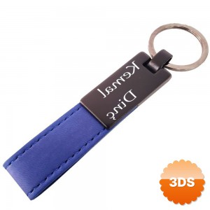 Lacivert Deri Metal Anahtarlık 11x2 cm İsim Baskılı