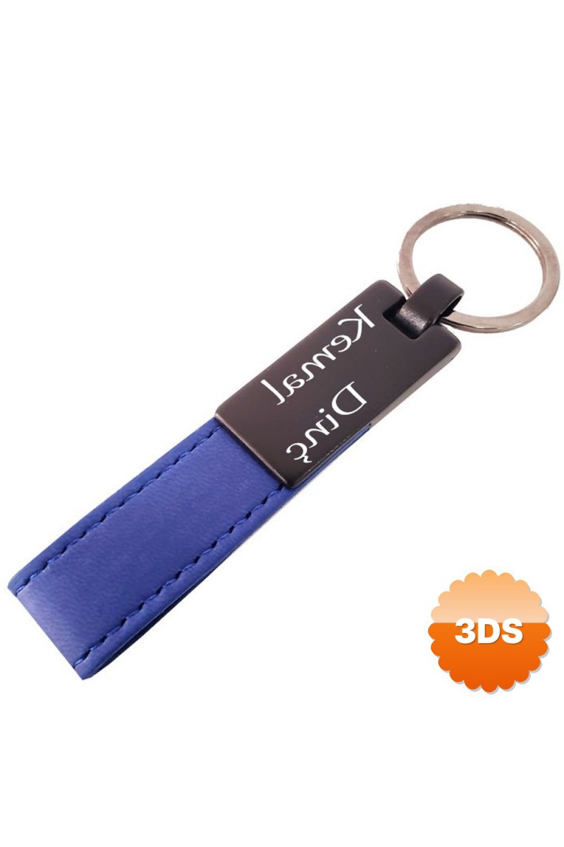 Lacivert Deri Metal Anahtarlık 11x2 cm İsim Baskılı
