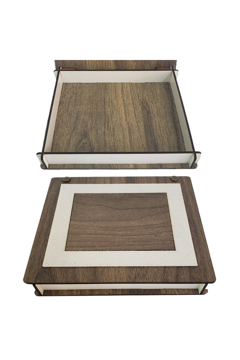 Ahşap Derili Hediye Kutusu 18x17x3 cm Kişiselleştirilebilir