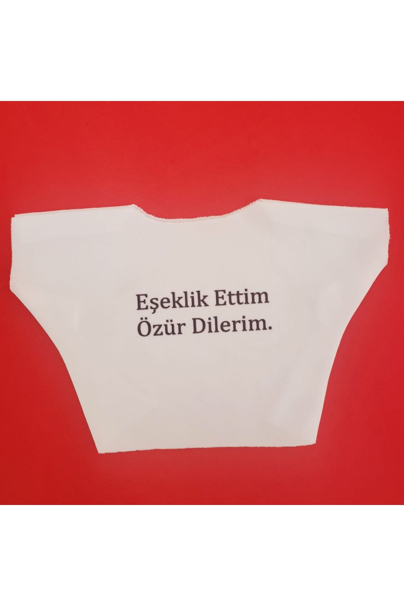 Eşeklik Ettim Özür Dilerim Yazılı Peluş Oyuncak Tişörtü 11x16 cm