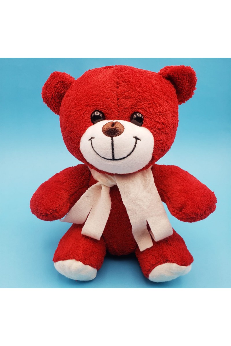 Kırmızı Peluş Atkılı Oyuncak Ayıcık
