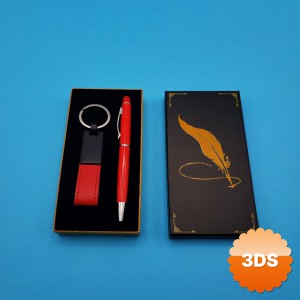 Kutulu Kırmızı Deri Anahtarlık ve Touchpen Tükenmez Kalem Hediye Seti