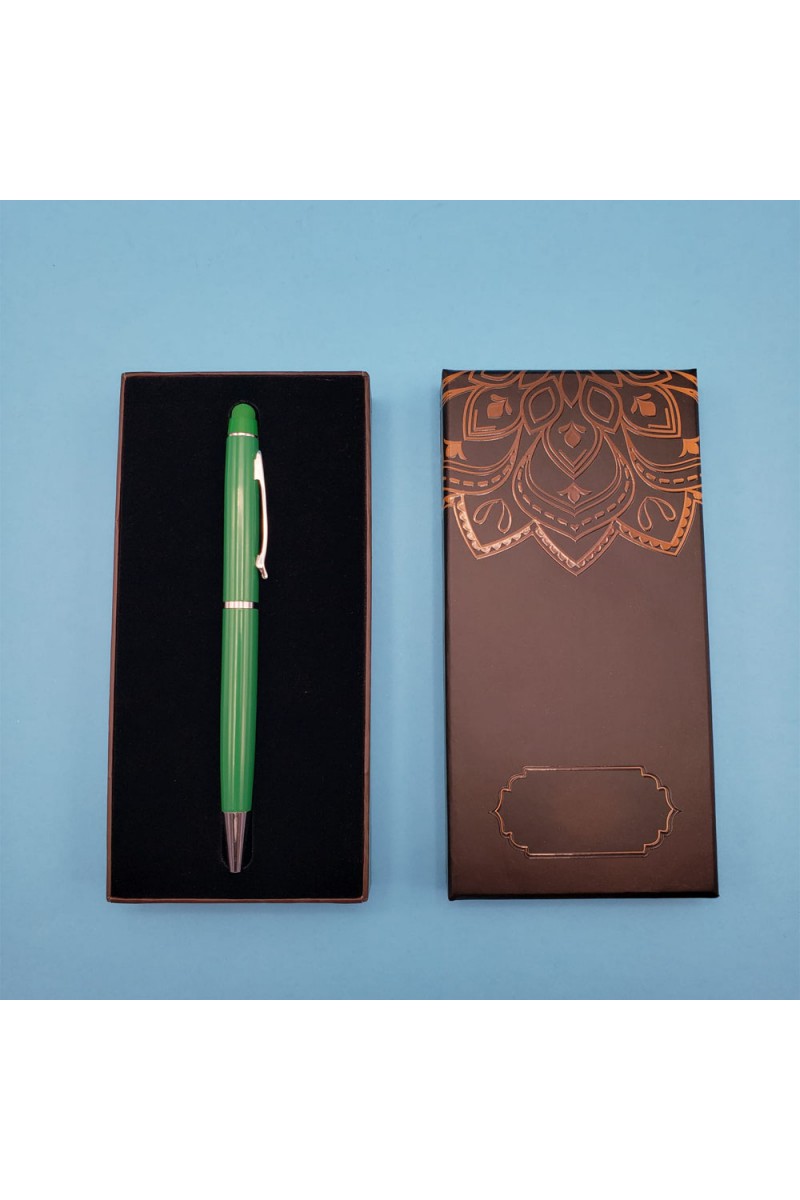 Mandala Desenli Kutulu Yeşil Touchpen Tükenmez Kalem