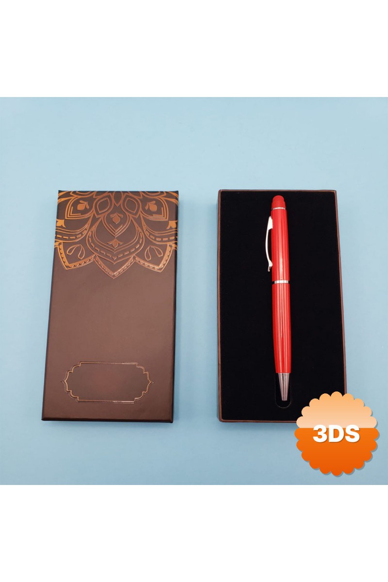 Mandala Desenli Kutulu Kırmızı Touchpen Tükenmez Kalem