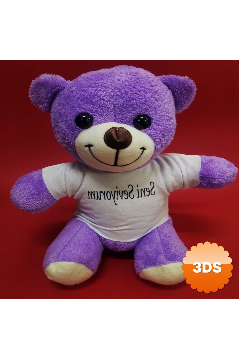 Seni Seviyorum Tişörtlü Mor Peluş Ayıcık 25 cm