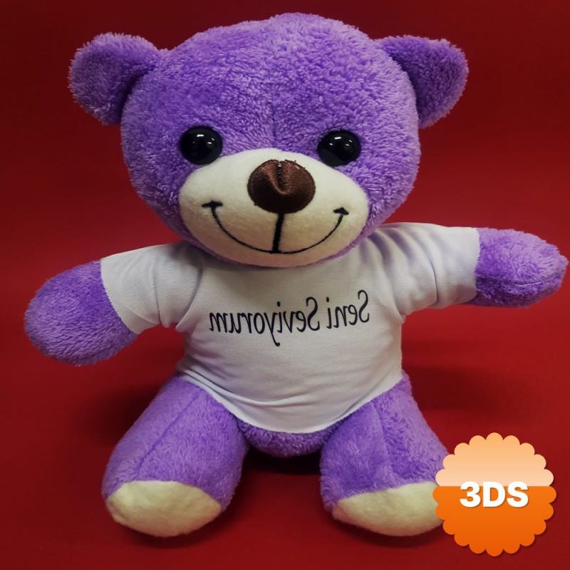 Seni Seviyorum Tişörtlü Mor Peluş Ayıcık 25 cm