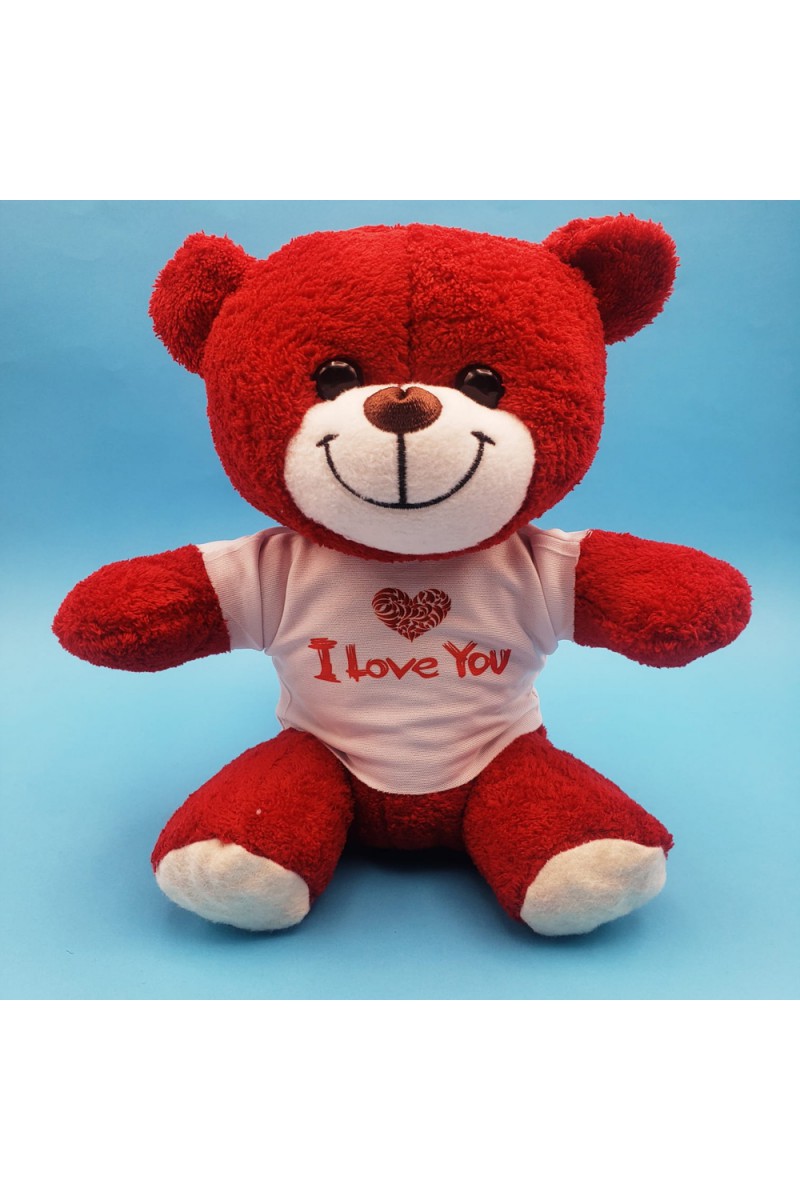 Kırmızı I Love You Tişörtlü Peluş Ayıcık 25 cm