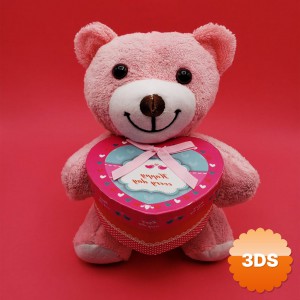 Hediyelik Pembe Kutulu Ayıcık 25 cm Kalp Formlu Kutu