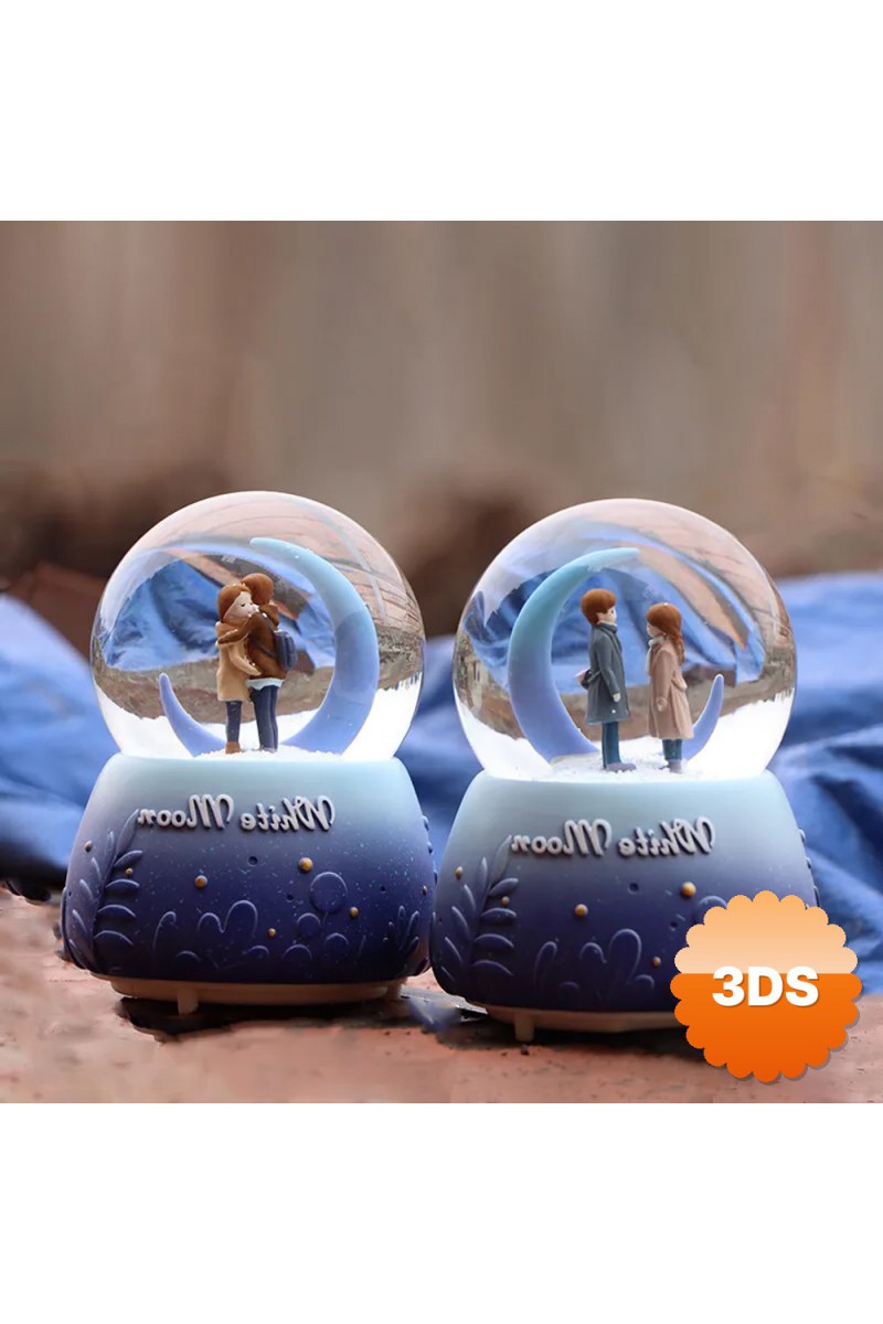 Sevimli Çift Pilli Işıklı Kar Küresi 13x8 cm