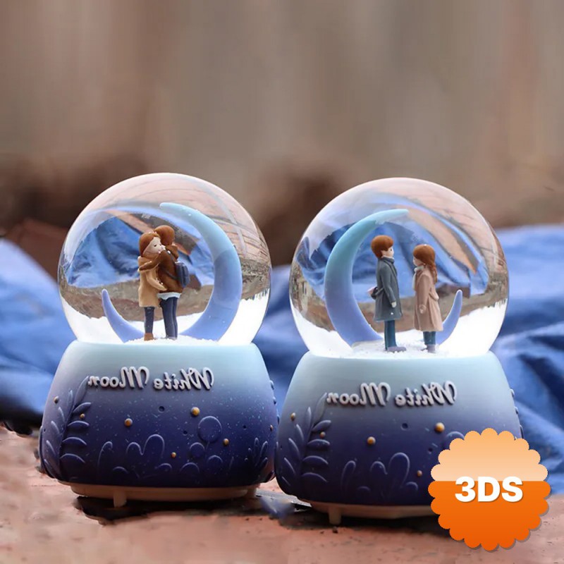 Sevimli Çift Pilli Işıklı Kar Küresi 13x8 cm