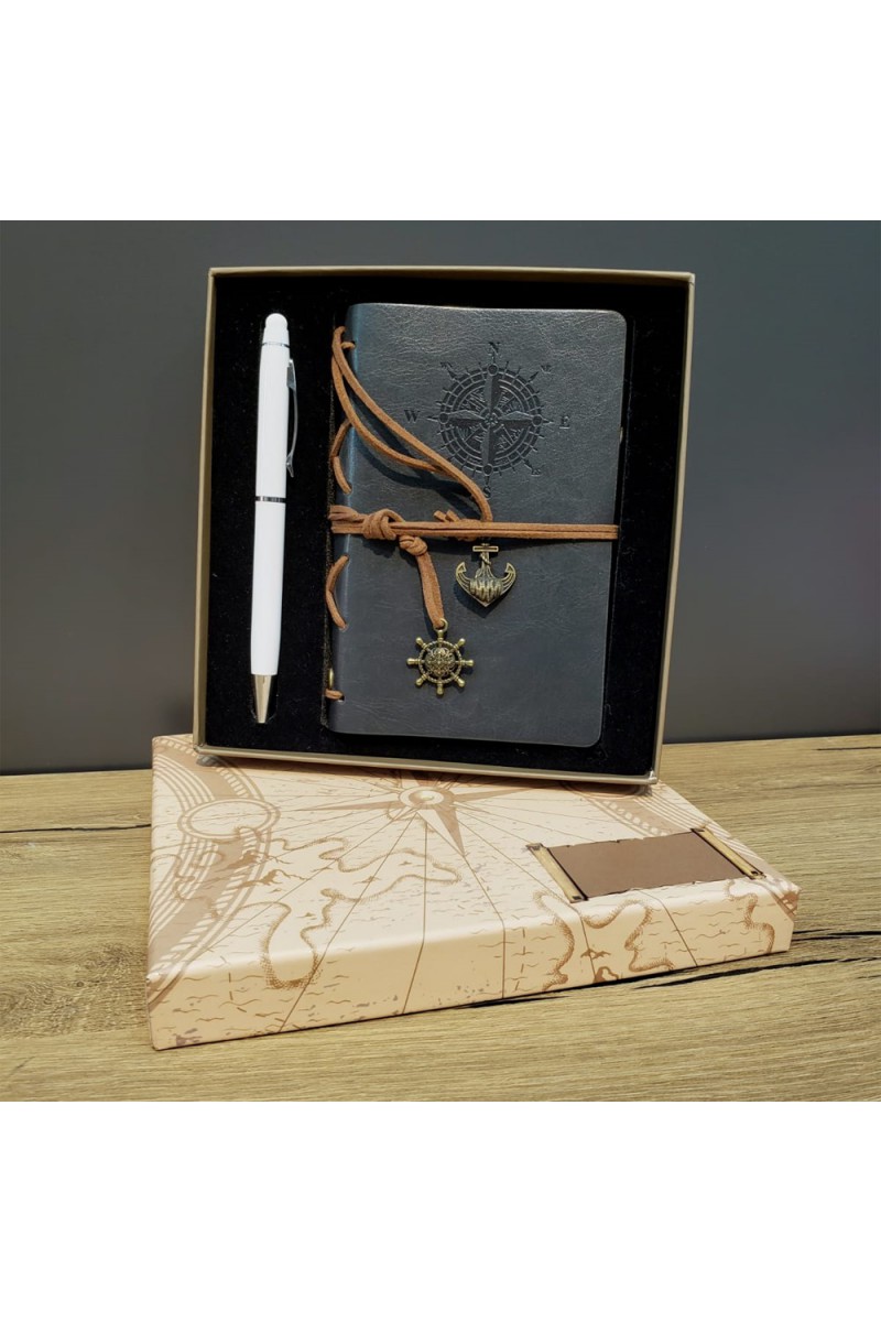 Gri Defter ve Beyaz Kalem Kutulu Set