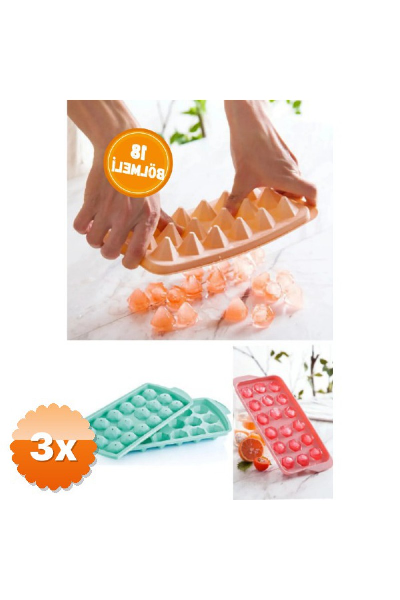 3 Adet Elmas 18 Bölmeli Buz Kalıbı Kapaklı
