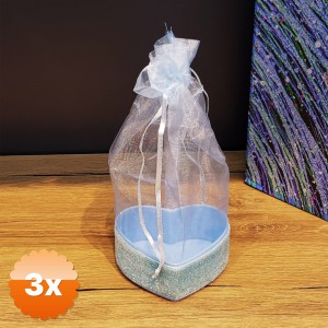 3 Adet Mavi Kalp Tasarımlı Tül Kese 16 cm Kutu 8x7 cm