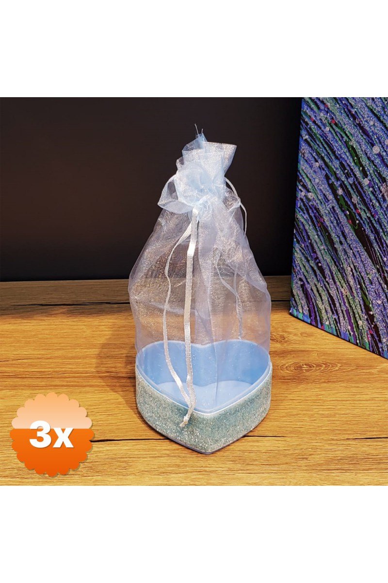 Mavi Kalp Tasarımlı Tül Kese 16 cm Kutu 8x7 cm