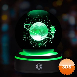 USBli Satürnlü Kız Tasarımlı Dönen Cam Küre 8 cm RGB