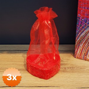 3 Adet Kırmızı Kalpli Tül Kese 8x7 cm