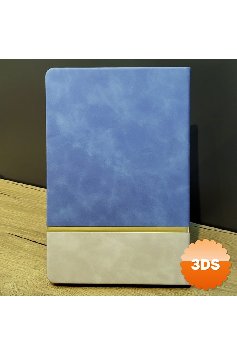 Mavi Gold Detaylı Deri Hatıra Defteri 21x15 cm 192 Sayfa