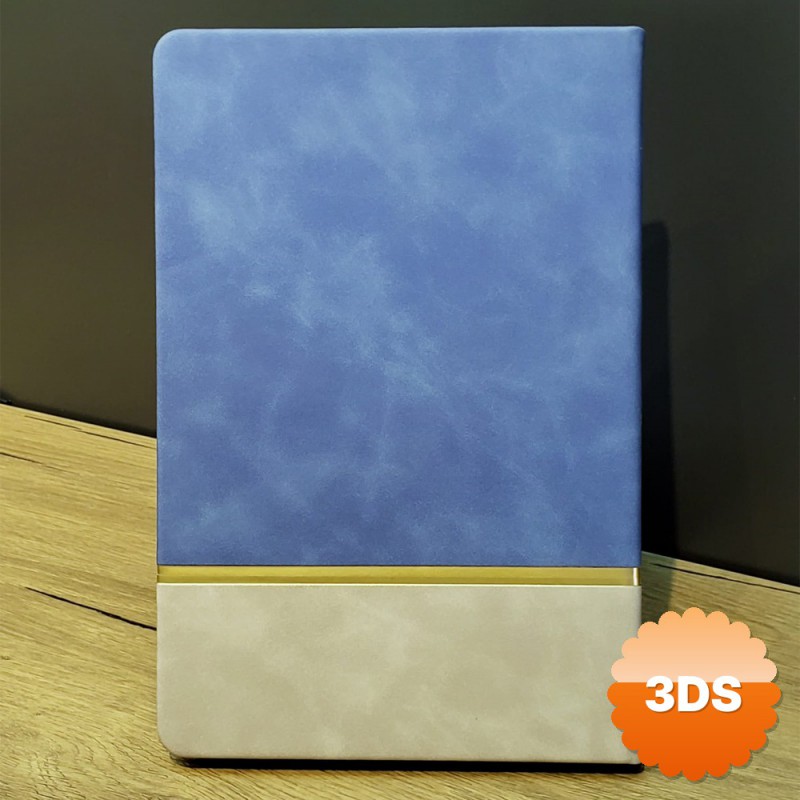 Mavi Gold Detaylı Deri Hatıra Defteri 21x15 cm 192 Sayfa