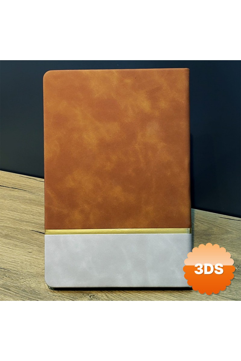 Altın Şeritli Taba Rengi Deri Not Defteri 21x15 cm 192 Sayfa