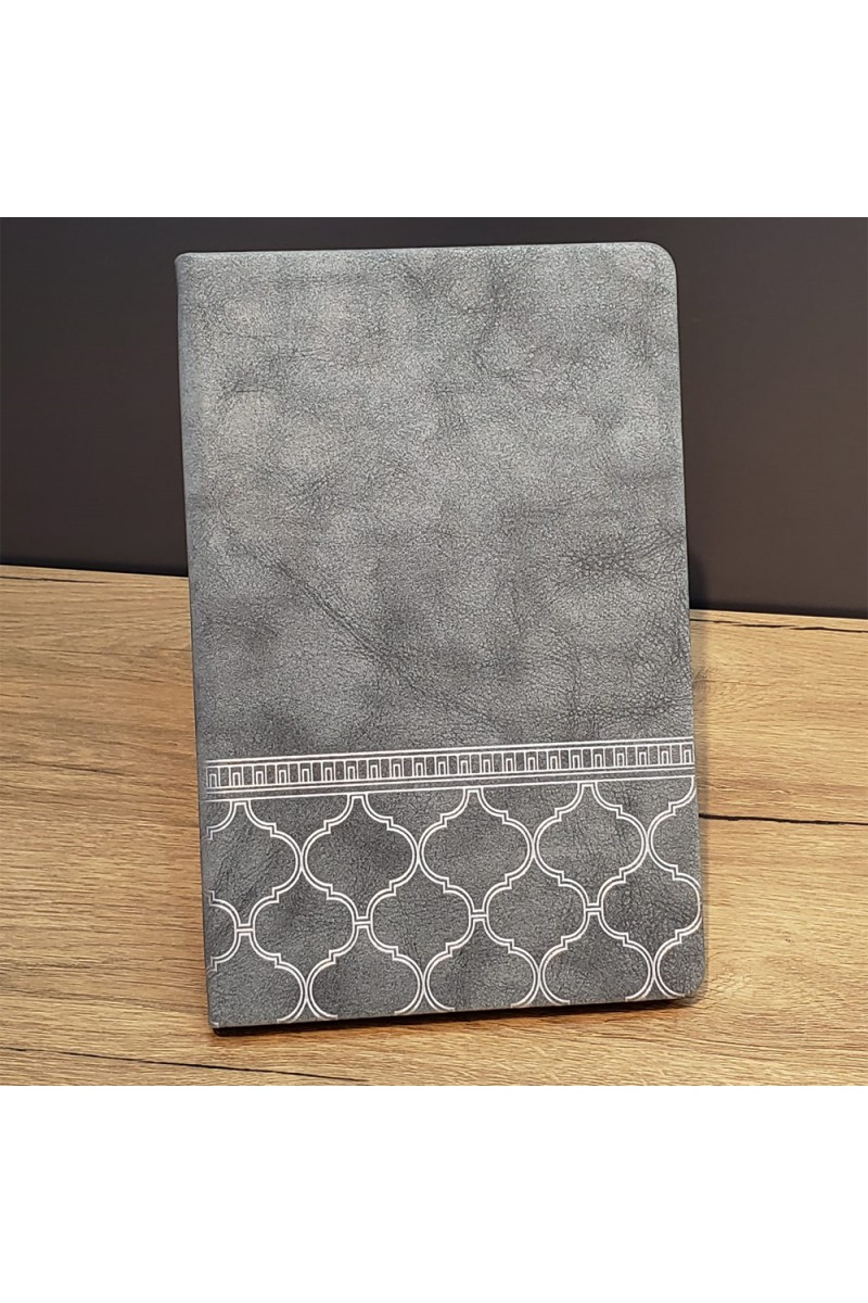 Desenli Gri Renk Deri Defter 96 Yaprak 21x15 cm