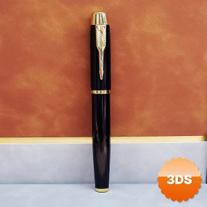 Metal Siyah Roller Tükenmez Kalem 13 cm Altın Detaylı