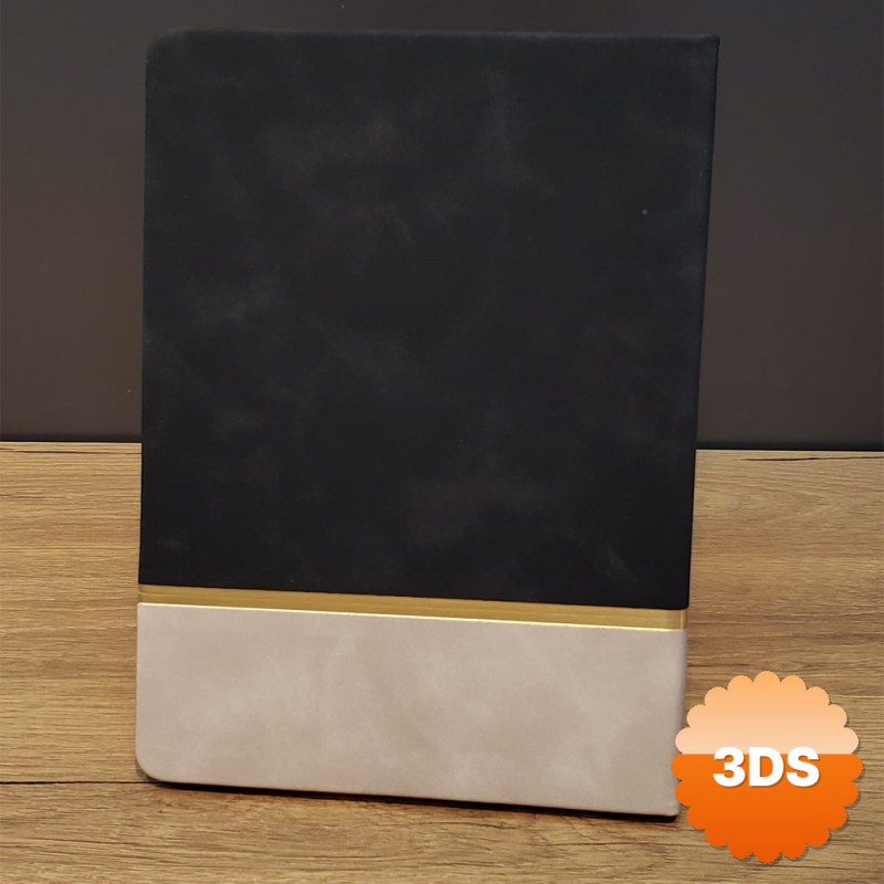 Altın Şeritli Siyah Deri Not Defteri 21x15 cm 192 Sayfa