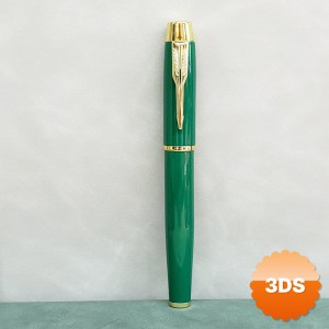 Yeşil Metal Tükenmez Kalem 13 cm Altın Detaylı