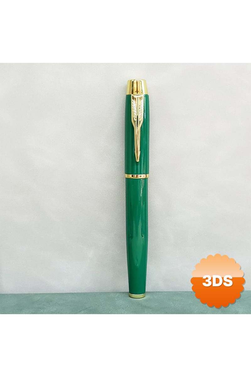 Yeşil Metal Tükenmez Kalem 13 cm Altın Detaylı