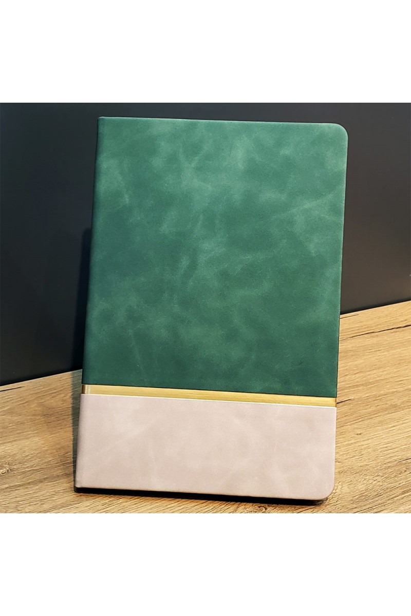 Altın Şeritli Yeşil Deri Not Defteri 21x15 cm 192 Sayfa