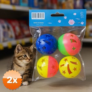 2 Adet 4 Lü Çıngıraklı Top Kedi Oyuncağı