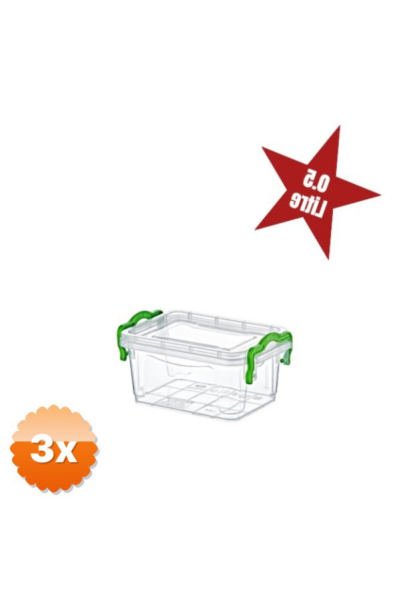 Mini Saklama Kutusu 0.5 Litre 7x15x10 cm Yeşil Klipsli Kapak