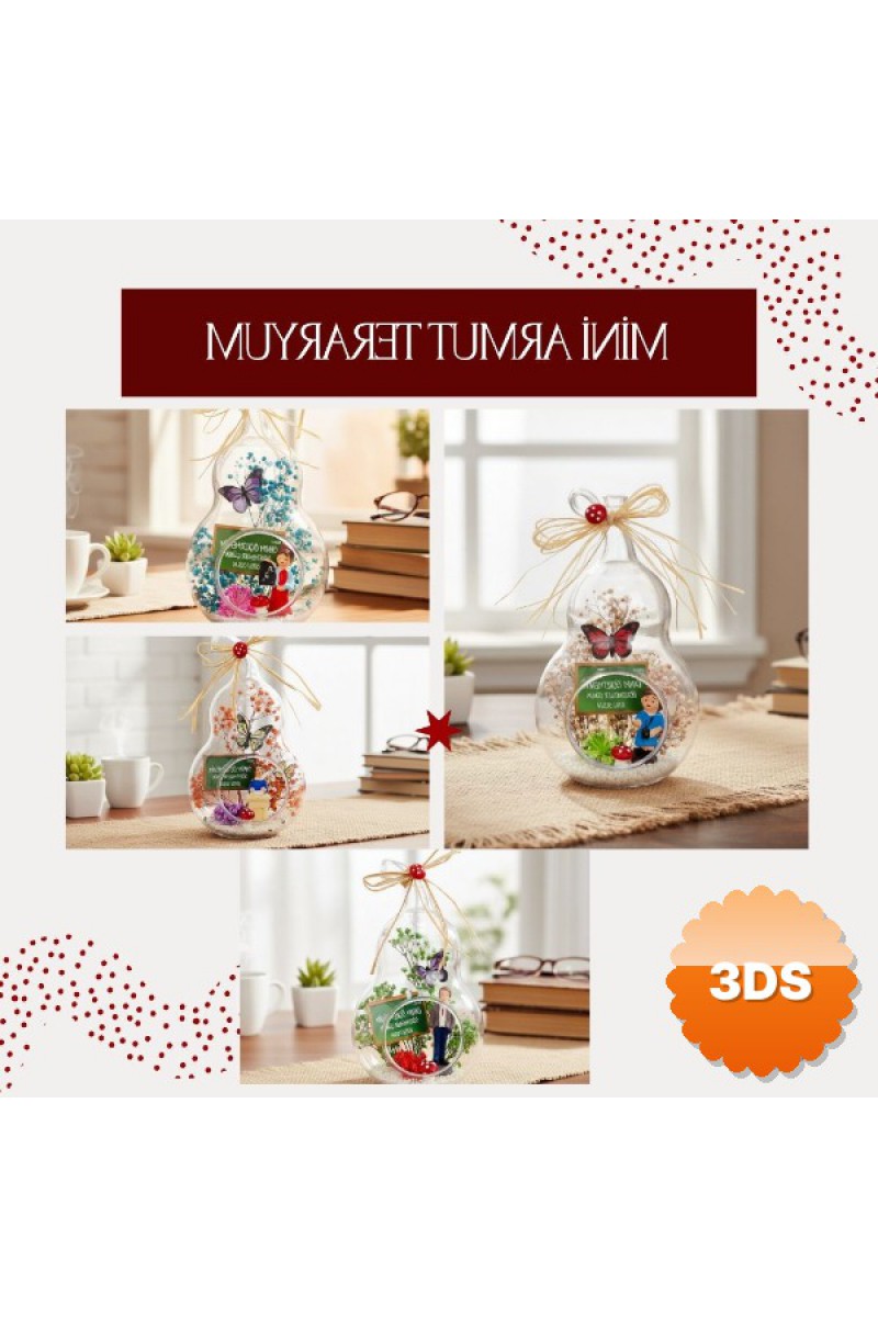 Mini Armut Teraryum Öğretmenler Günü Hediyesi 13x13x21 cm
