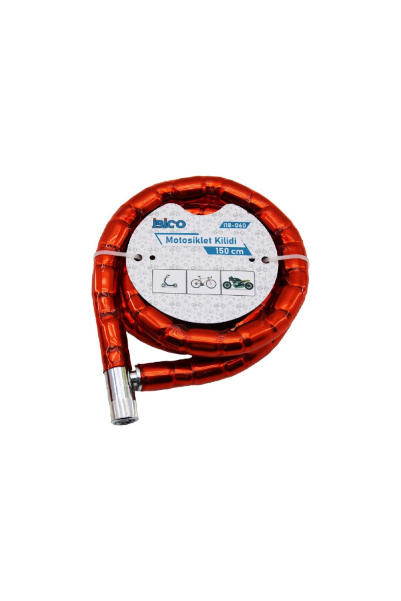 Kırmızı Motor Bisiklet Kilidi 22 mm x 150 cm Spiral Çelik
