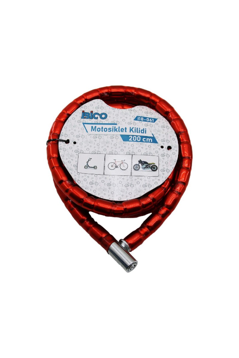 Kırmızı Motor Bisiklet Kilidi 22 mm x 200 cm Spiral Çelik