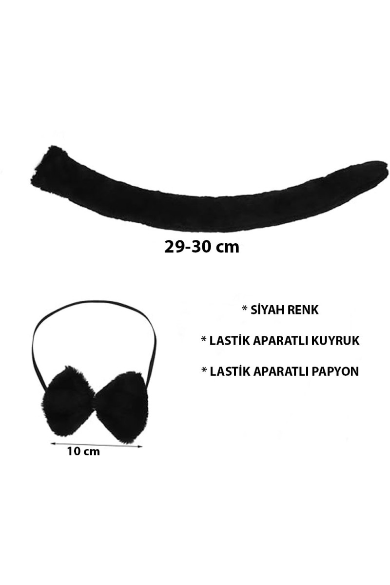 Siyah Kuyruk ve Papyon Seti Kostüm Aksesuarı Çocuk ve Yetişkin Uyumlu