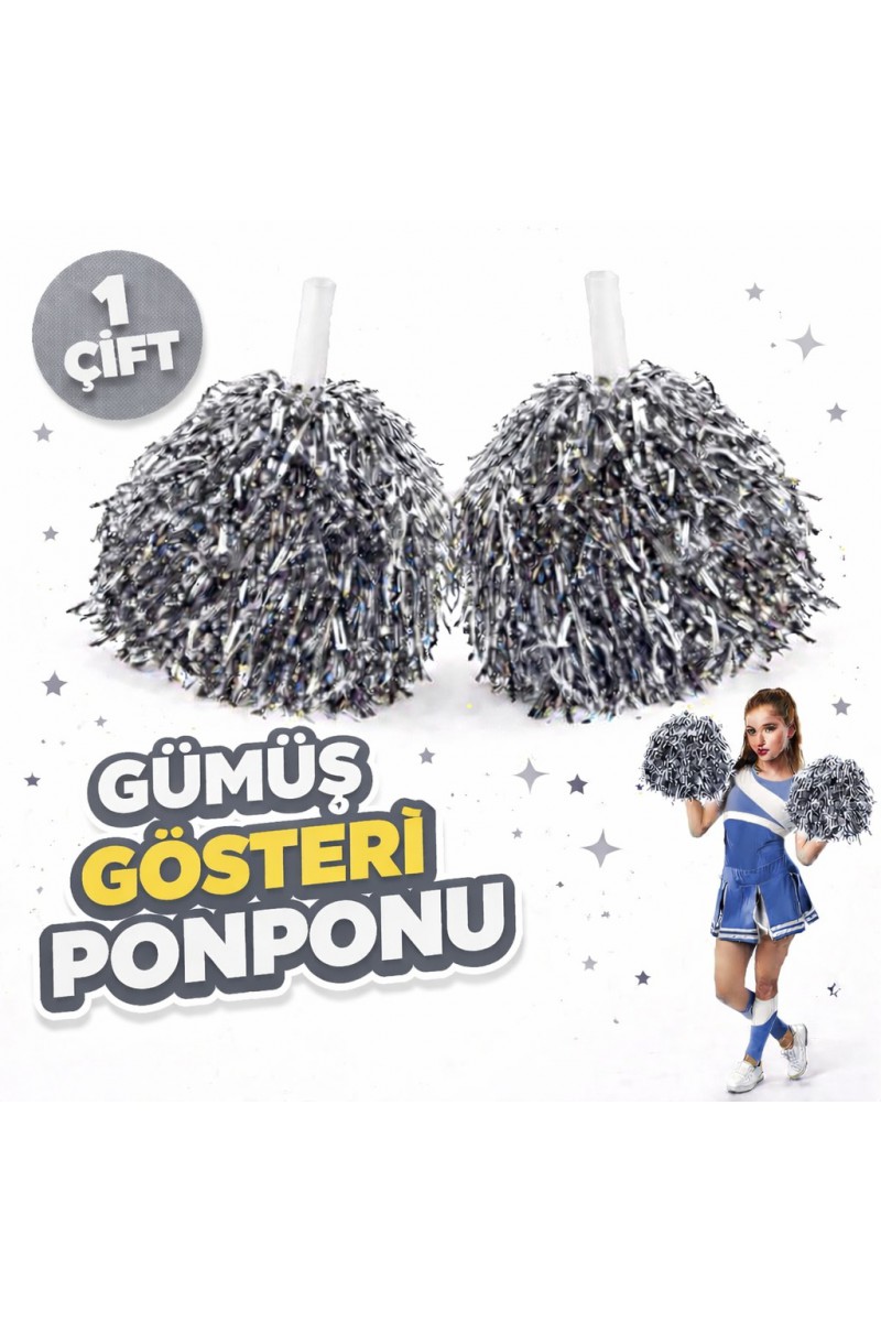 1 Çift Gümüş Renk Okul Gösteri Ponponları Ekstra Dolgun