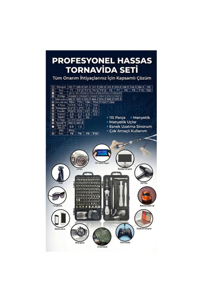 115 Parça Manyetik Uçlu Hassas Tornavida Seti