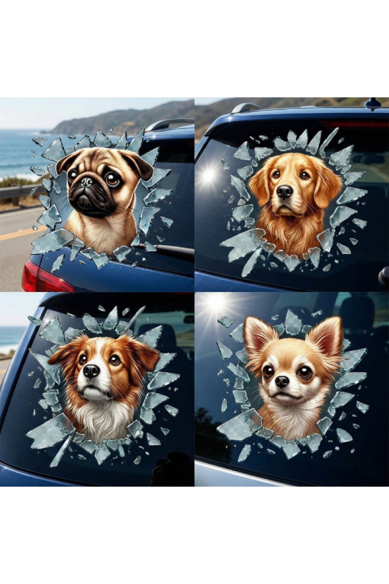Fulcar Köpek Tasarımlı Araç Stickerı 10x10 cm 4 Model Karışık
