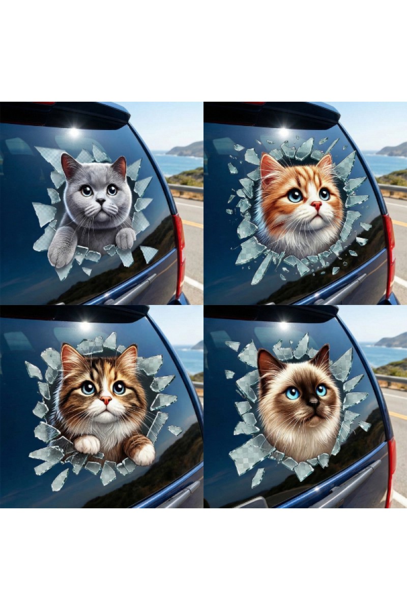 Fulcar Kedi Tasarımlı Araç Stickerı 10x10 cm 4 Model Karışık