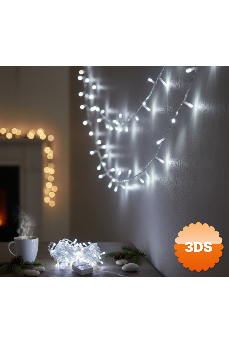 Damla Uçlu Beyaz Işık Şeffaf Kablo 10m 100 LED
