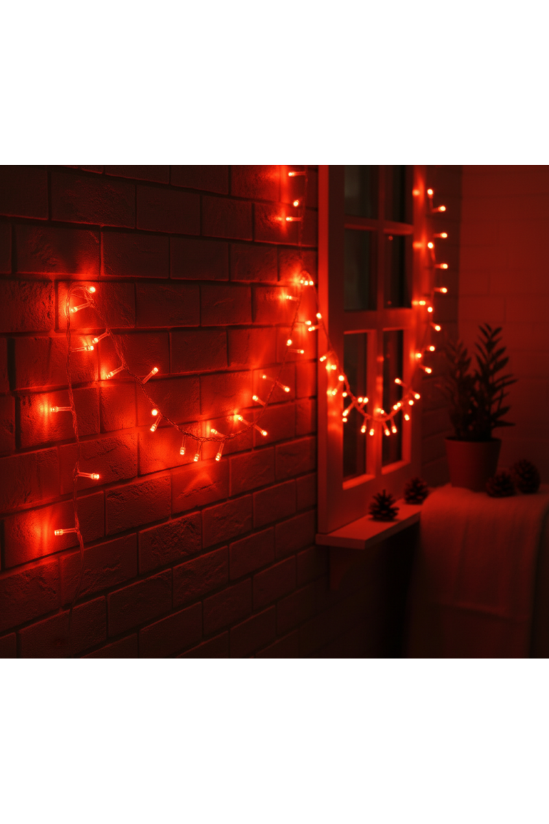 Damla Uçlu Kırmızı Dekoratif Işık 10 Metre 100 LED