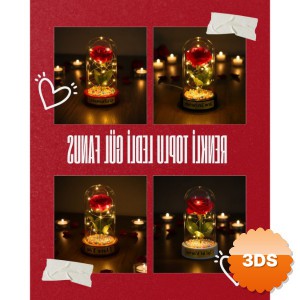 Renkli Toplu LEDli Gül Fanus 10x18 cm Gün Işığı LED