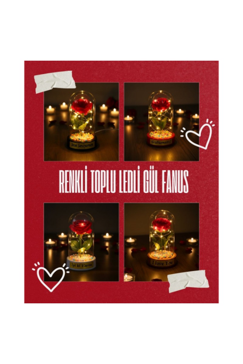 Renkli Toplu LEDli Gül Fanus 10x18 cm Gün Işığı LED