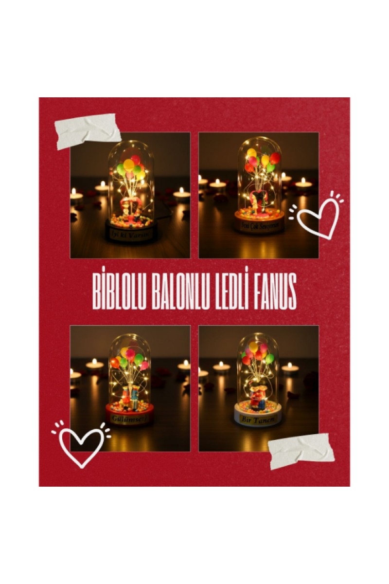 Biblolu Balonlu LEDli Fanus 10x18 cm Gün Işığı LED