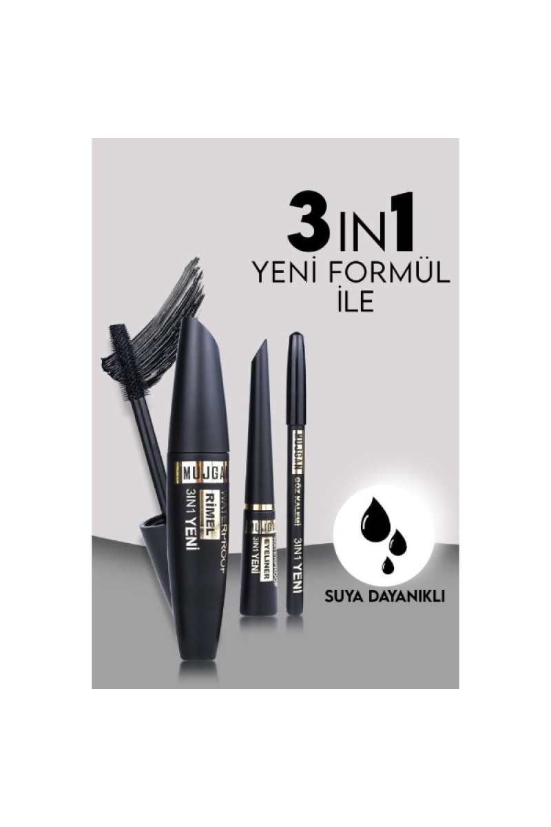 3'ü 1 Arada Göz Makyajı Seti - Eyeliner, Maskara, Kalem